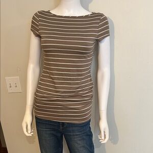 Green Envelope Striped Short Sleeve Top